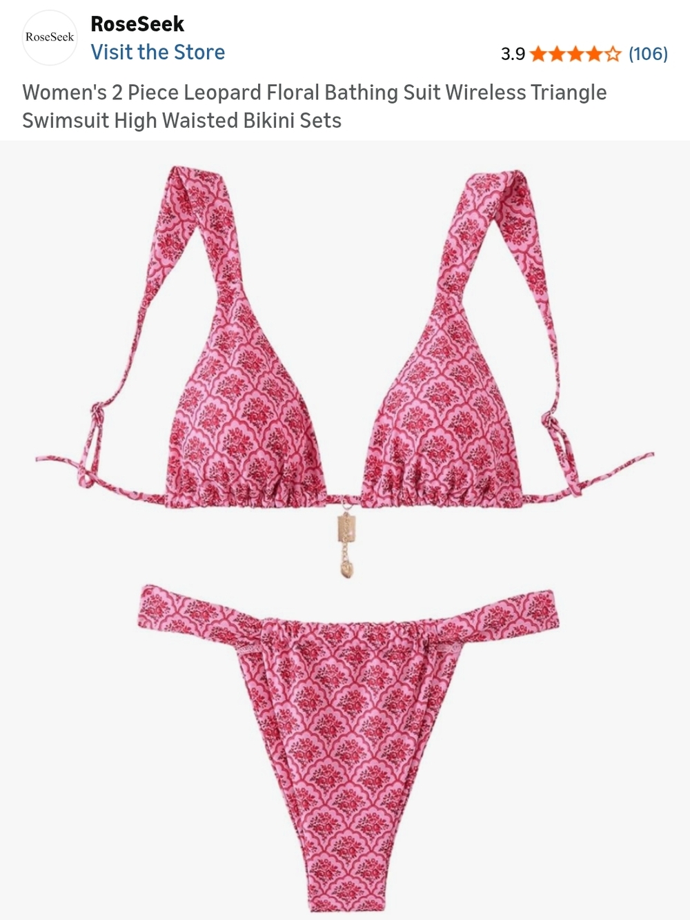 Pink Floral Triangle Bikini Set - Women's Two-Piece Swim